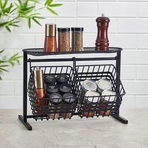 Modern Metal <b>Basket</b> Organizer with 2 Hanging Bins 14.25 in x 10.25 in Reusable Storage Rack for Kitchen or Bathroom - Product Image 4