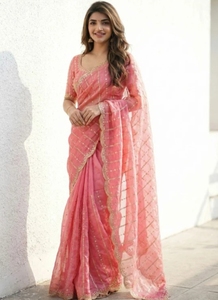 Sari de Mezcla de Seda Bordado al Estilo Bollywood KV - Product Image 2