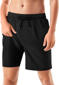 Short de bain rayé pour homme à séchage rapide avec cordon de serrage, slip intégré, taille mi-haute, décontracté, pour la plage, vert, 100 % polyester, avec poches - Product Image 2