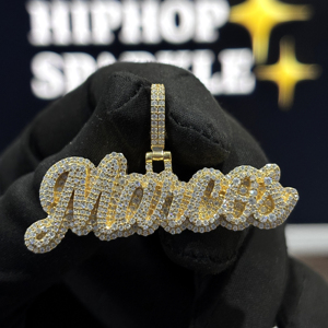 <b>Custom</b> Double Layer Script <b>Name</b> Pendant 925 Sterling Silver VVS Moissanite Fully Iced Hip Hop <b>Necklace</b> Yellow Gold Pave Designer - Product Image 1