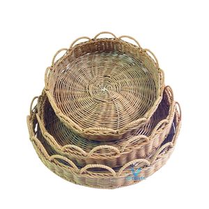 VIETRUSTIC Handmade Rattan Serving <b>Tray</b> Floral Pattern Natural Wicker Decorative Storage <b>Basket</b> for Dining Table Coffee Table - Product Image 3