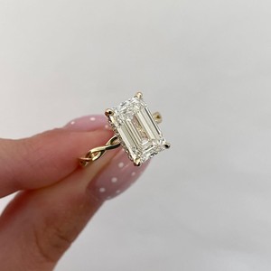 VVS Diam Unique S925 Sterling <b>Silver</b> <b>Emerald</b> Cut Moissanite Luxury Engagement <b>Ring</b> Twisted Infinity Band Hidden Halo Rhodium - Product Image 1
