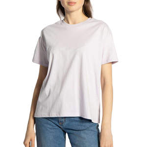T-shirt d'été décontracté vintage pour femme, coupe ample, col rond, manches courtes, imprimé léopard, gris foncé uni, en jersey bouclette tricoté avec logo - Product Image 4