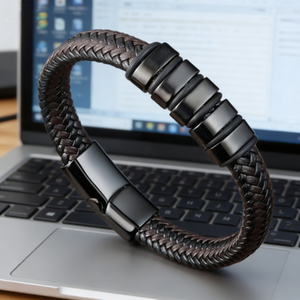 Fashion Men's Antique Leather <b>Rope</b> Braided Multi-Layer Alloy Charm Men <b>Bracelet</b> with Cross Chain Magnet Buckle Cowhide Trendy - Product Image 1
