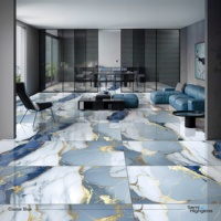Carreaux muraux en porcelaine effet marbre bleu brillant poli 600x1200mm, carreaux de luxe modernes pour intérieur