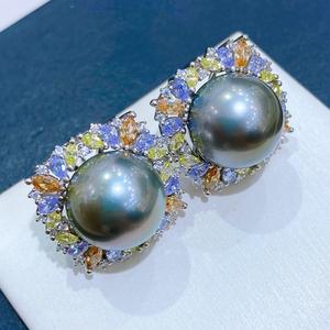 Boucle d'oreille en argent 925 de style français, perle verte paon et noire, 10-11 mm, perles naturelles presque parfaites - Product Image 4