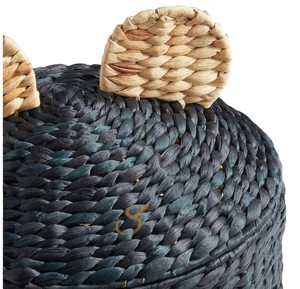 <b>Cute</b> <b>Bear</b> Water Hyacinth Storage Basket with Lid Handwoven Wicker Toy Bin for Boho Woodland Nursery Decor - Product Image 2