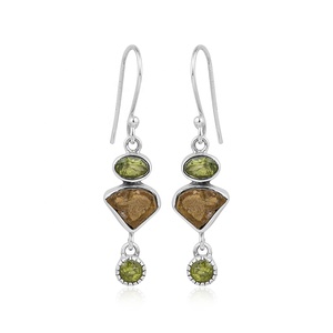 Wholesale 925 Sterling <b>Silver</b> Natural Peridot & Citrine Birthstone Dangle <b>Earrings</b> Handmade Gemstone Jewelry for Women - Product Image 1