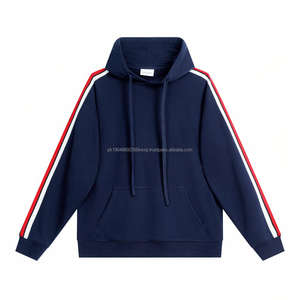 Sweat à capuche vintage en molleton français lourd de 380 g, sweat à capuche décontracté rouge à bande pour homme - Product Image 5