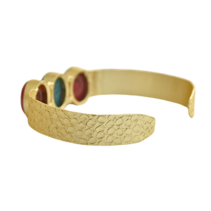 Gold Plated Cuff <b>Bracelet</b> With Coral and Turquoise Oval Stones Bohemia Style Unisex Jewelry Imitation stones - Product Image 2