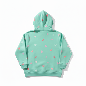 Sweat-shirt à capuche unisexe décontracté vert menthe à imprimé cœur, coupe classique, idéal pour le printemps - Product Image 6