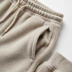 Unisex Oversized Beige <b>Sherpa</b> <b>Fleece</b> Hoodie Sweatshirt Jogger Pants Two Piece Set with Pocket Color Blocking Winter Embroidered - Product Image 4