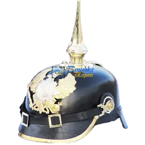 Casque allemand médiéval en cuir Pickelhaube, costume médiéval portable pour Halloween, agate, métal, décoration de maison, cadeau - Product Image 1