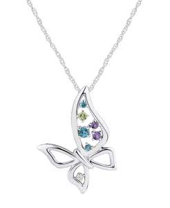 Multicolore (1/5 ct. T. W.) & Collier pendentif 18 "papillon ajouré en argent sterling avec accent de diamant | Macy's - Product Image 1