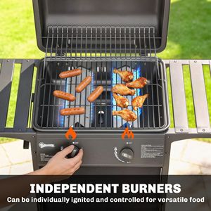 Grill a Gas Propano da 18000 BTU con 2 Bruciatori, Griglia di Riscaldamento, Termometro, Contenitore per Grasso e Bruciatori Laterali per Pizza - Product Image 3