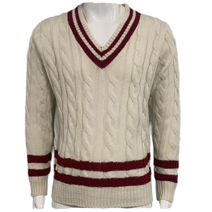 Venta al por mayor de suéteres de punto trenzado con cuello en V para hombre, con logotipo personalizado, transpirables, informales, para invierno. - Product Image 2