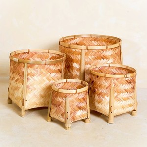 Combo planter <b>basket</b> stand cheap price garden accessory decorative bamboo weave <b>plant</b> pedestal stands - Product Image 1