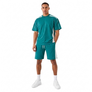 Ensemble de t-shirts pour hommes, couleur turquoise, col rond, tricot en coton, vêtements décontractés d'été - Product Image 1