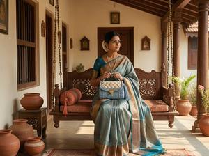 Bolso Trenzado Hecho a Mano en Azul Claro y Crema, Bolso Étnico Elegante con Perlas y Dos Correas, Tejido de Cordón de Algodón para Bolsos Mini de Mujer - Product Image 2