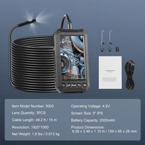 Telecamera Endoscopica Industriale con Schermo da 5 Pollici, Tripla Lente, Cavo Semi-Rigido da 15 Metri, 1080P, 8 + 2 Luci LED - Product Image 5