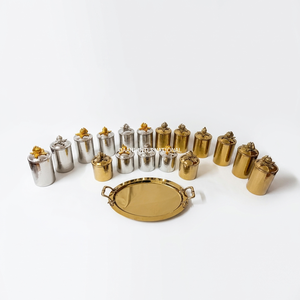 Modern Gold Metal Storage <b>Canister</b> Set Oval Tray Leak Proof Handmade Kitchen Containers <b>Tea</b> Coffee Sugar Storage Pumpkin Lids - Product Image 3