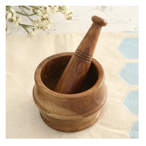Mortier et pilon en bois naturel de 34 mm, outil de cuisine traditionnel et écologique, pour broyer les épices et préparer les herbes - Product Image 1
