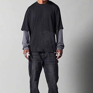 T-shirt pour homme à double couche, couleur unie, style décontracté, respirant, en coton, nouvelle arrivée, dernier style - Product Image 3