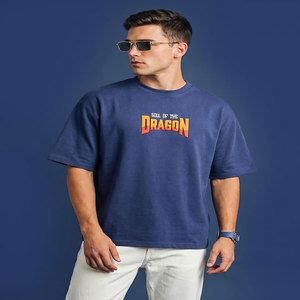 T-shirt à manches courtes bleu marine pour homme Soul Of The Dragon, coupe classique, col rond, jersey décontracté, tricoté 100% coton, lettres imprimées - Product Image 1