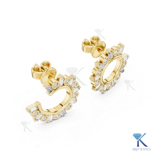 Custom Lab Grown CVD Diamond Open Hoop <b>Earrings</b> Baguette Alternating 14K <b>Solid</b> Gold Fine Women Bridal Gift Jewelry - Product Image 5
