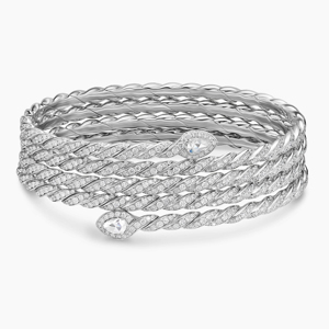 Women Rhodium Plated Alloy Cuff <b>Bracelet</b> With Pear Cut Diamond Channel Setting Classic Wedding Jewelry - Product Image 2