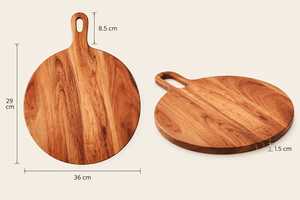 Planche à découper ronde en bois d'acacia de qualité supérieure avec poignée, en bois naturel rustique pour la cuisine, pour servir le fromage, le pain, la viande, 100% écologique - Product Image 2
