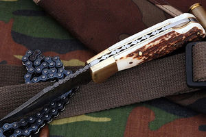 มีดพับทำมือ ด้ามไม้กวาง พร้อมระบบล็อคด้านหลังและปลอกมีด สำหรับพกพาในชีวิตประจำวัน ตั้งแคมป์ เดินป่า และกิจกรรมกลางแจ้ง - Product Image 4