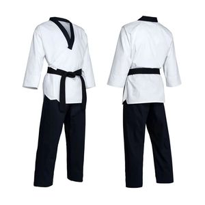 Uniforme de Taekwondo Blanco Dobok con Cuello en V Negro, Traje de Entrenamiento de Artes Marciales de Algodón y Poliéster, Uniformes con Logotipo Personalizado - Product Image 4