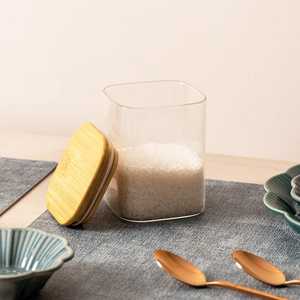 New Arrival Minimalist Glass Food <b>Container</b> With Wooden <b>Lid</b> Airtight Rectangular 1-3L Capacity For Kitchen Storage - Product Image 5