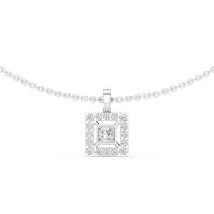 Colgante de Oro Blanco de 14K con Diamante Cultivado en Laboratorio, Corte Princesa/Redondo, para Mujer, Ideal para Fiestas |   Diamante Cultivado Nuevo - Product Image 1