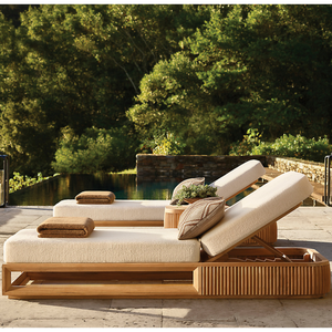 Chaise longue minimaliste moderne en teck massif, lit de jour d'extérieur avec dossier réglable, mobilier de luxe pour bord de piscine, personnalisable pour les complexes hôteliers - Product Image 6