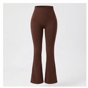 Pantalones de Yoga de Cintura Alta con Pierna Ancha y Largo hasta el Tobillo, Color Marrón Sólido, Sin Costuras, Elásticos en Cuatro Direcciones, de Algodón y Spandex, Ropa Deportiva para Mujer - Product Image 1