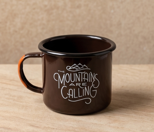 Special Outdoor Quote <b>Iron</b> Enamelware Cup Mountains Calling Hiking Theme Brown Coffee Drinkware Trade Supply Distribution Hub - Product Image 3