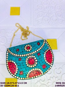 Craftstages International Handcrafted Metal <b>Clutch</b> Bag Chain Ethnic Fashion Designer Evening Sling Purse Women Satin Lining - Product Image 2