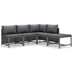 5-Piece Poly <b>Rattan</b> Gray Patio Lounge Set with <b>Cushions</b> for Garden Use - Product Image 2