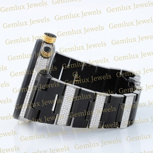 Custom Bling Automático Blanco y Negro Unisex D VVS Acero Inoxidable Hip Hop Moissanite Diamante Reloj PARA LA Exportación India - Product Image 3