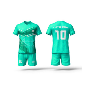 ชุดยูนิฟอร์มฟุตบอลแบบกำหนดเอง ผ้าโพลีเอสเตอร์อินเตอร์ล็อค 160 GSM เสื้อและกางเกงขาสั้นฟุตบอล แห้งเร็ว ชุดทีม ผู้ผลิต OEM - Product Image 2
