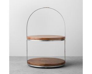 Support à gâteau décoratif en bois pour la table de desserts d'anniversaire, avec texture rustique, base stable et style de service élégant - Product Image 5