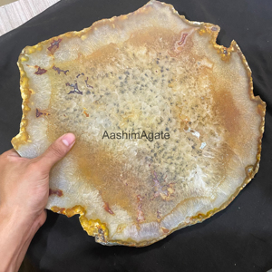 Plateau en agate jaune poli, plateau de service en agate naturelle, plaque décorative en pierre précieuse, vente en gros - Product Image 2