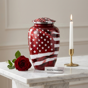 Patriotic veteran <b>urns</b> american flag print metal funeral cremation <b>urns</b> for ashes secured threaed lid decorative memorial ashes - Product Image 1