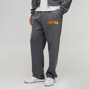 Pantalones Deportivos Grises con Lentejuelas para Hombre, Cintura Elástica, Logotipo Termotransferible, Ropa Casual de Otoño con Pedrería, Alta Calidad - Product Image 1