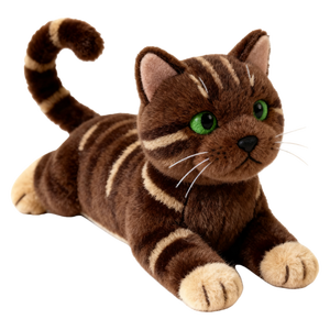 Peluche de <span class=keywords><strong>Gato</strong></span> Tabby Marrón Suave con Ojos Verdes Rayados Realistas - Product Image 1