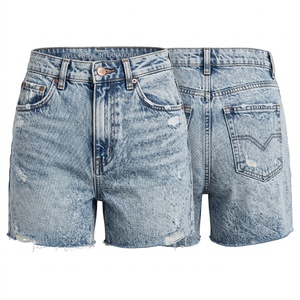 Shorts en jean premium écologiques pour femme, 340 GSM, marron délavé moyen, longueur genou, style simple et décontracté - Product Image 6