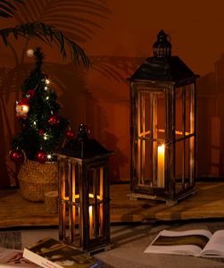 Rustic Wooden Glass Candle <b>Lantern</b> <b>Set</b> Farmhouse Decorative <b>Lanterns</b> for Home Wedding Patio Table Centerpiece - Product Image 3
