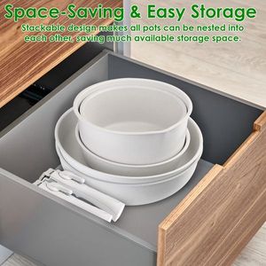 Juego de Utensilios de Cocina Antiadherentes de 17 Piezas con Inducción, Asas Desmontables, Calentamiento Rápido, Sartén y Cacerola para Uso en la Cocina - Product Image 3